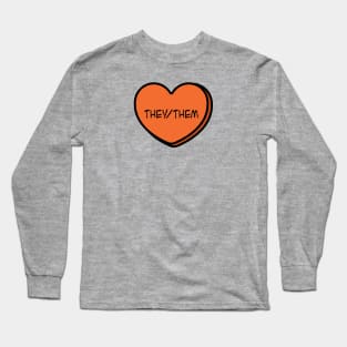 Pronoun They/Them Conversation Heart in Orange Long Sleeve T-Shirt